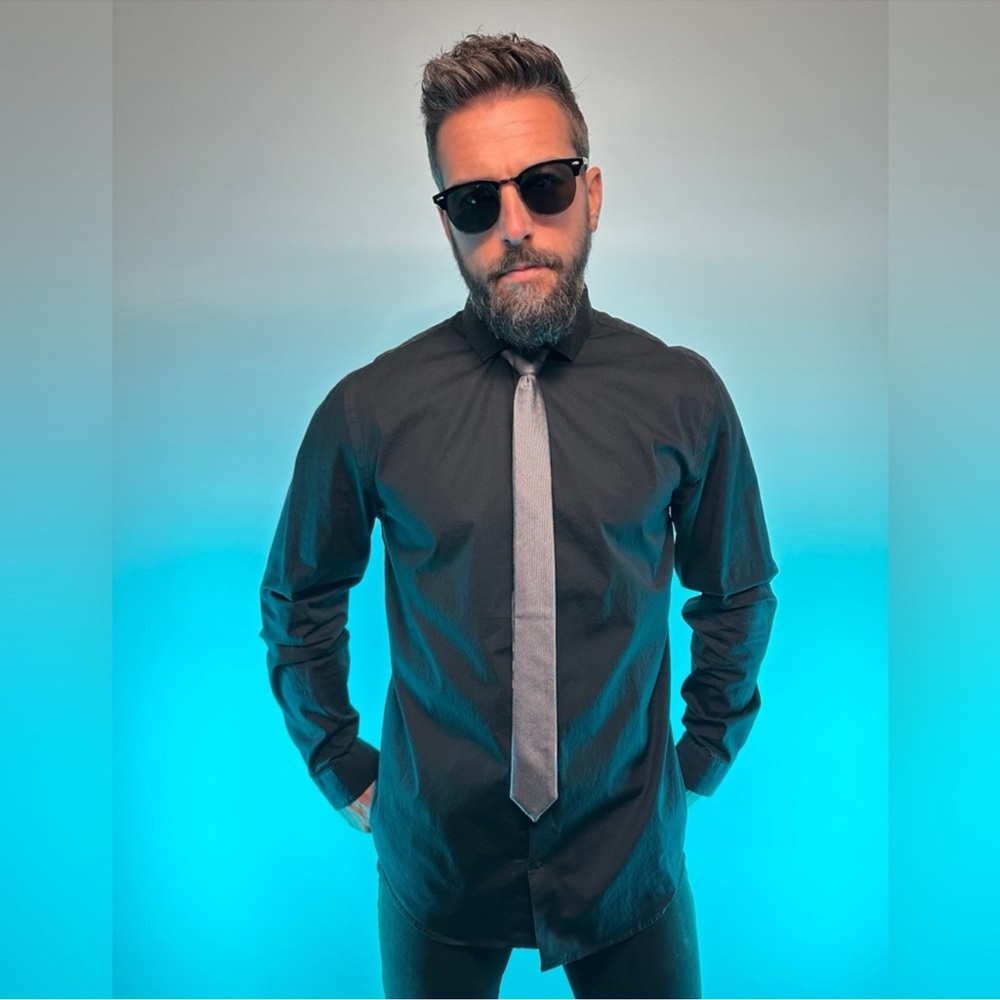 EXPRESS / Black Button Down Dress Shirt / Large / Goth Emo Preppy Formal Office